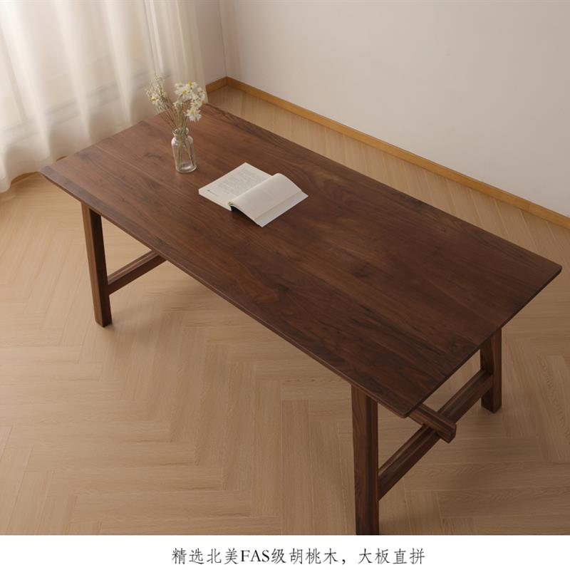 北美黑胡桃木餐桌简约日式实木工作写字台北欧樱桃木餐桌长方形