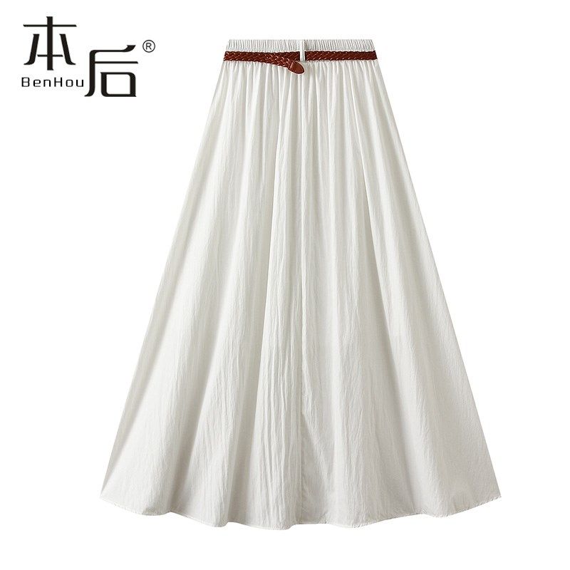 6656 送腰带 薄款口袋显瘦文艺a字半身裙女春夏长裙休闲裙遮肚子