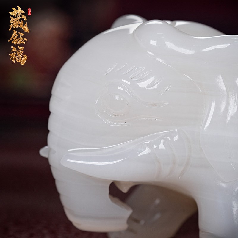 天然白玉石大象摆件一对招财客厅办公室玄关柜装饰品乔迁开业礼品