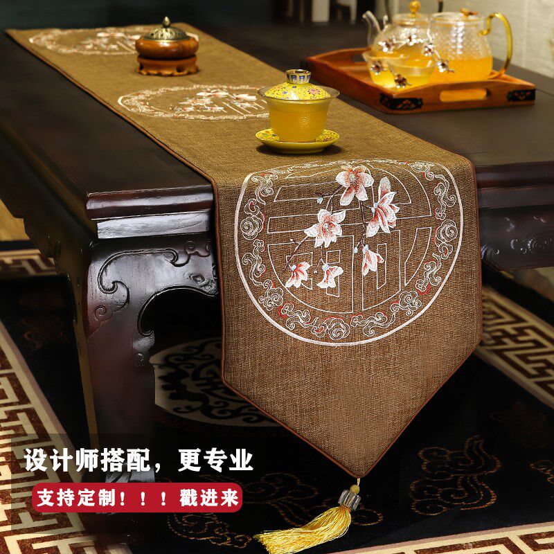 中国风古典桌布新中式绣花禅意桌旗客厅餐桌电视柜茶几布艺床旗巾