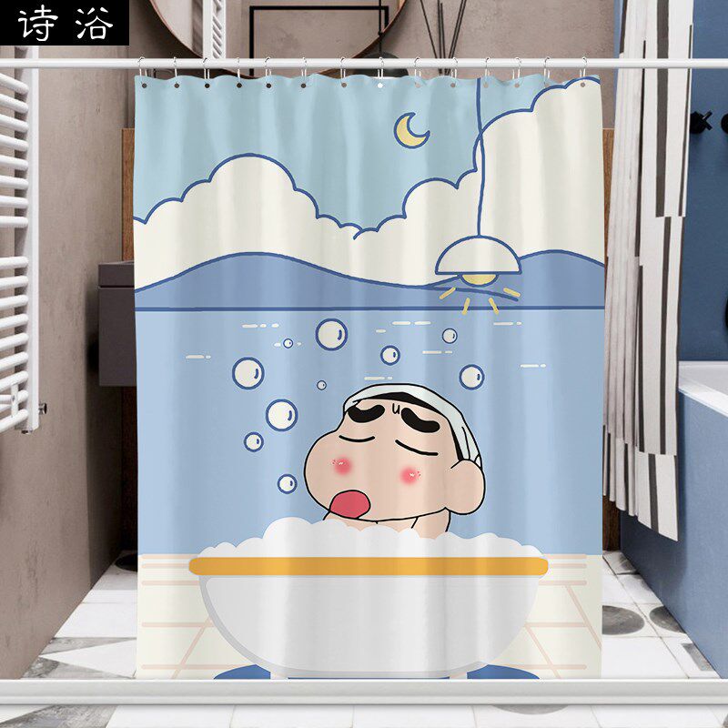 日式浴室帘免打孔套装民宿酒店个性卫生间装饰帘淋浴防水布帘加厚