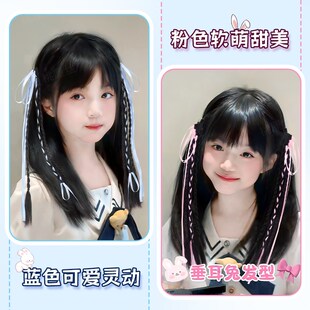 假发辫子女儿童抓夹新中式丝带编发网红麻花长辫子发饰双马尾假发