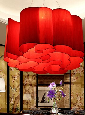 祥云灯新中式吊灯中国风复古灯具红色布艺灯饰餐厅饭店包间仿古灯