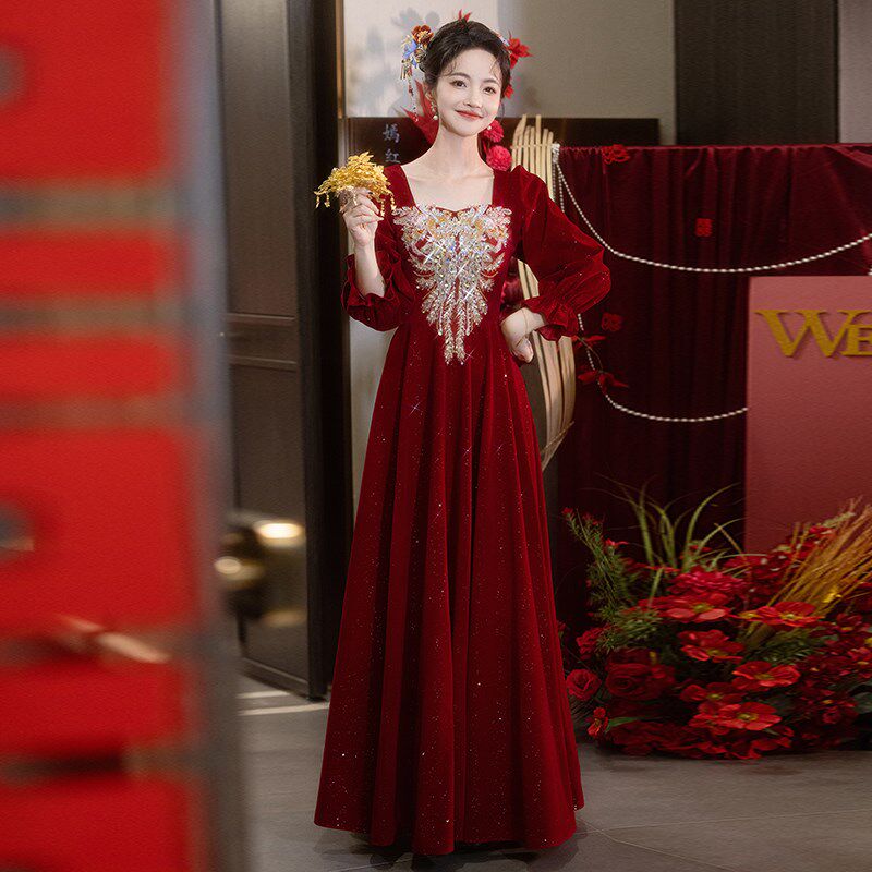 大码敬酒服胖mm修身显瘦2025新款高级感新娘结婚订婚回门礼服裙女
