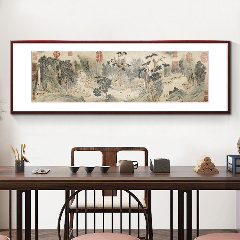 国画山水画新中式客厅沙发背景墙挂画古画名画茶室壁画携琴访友图