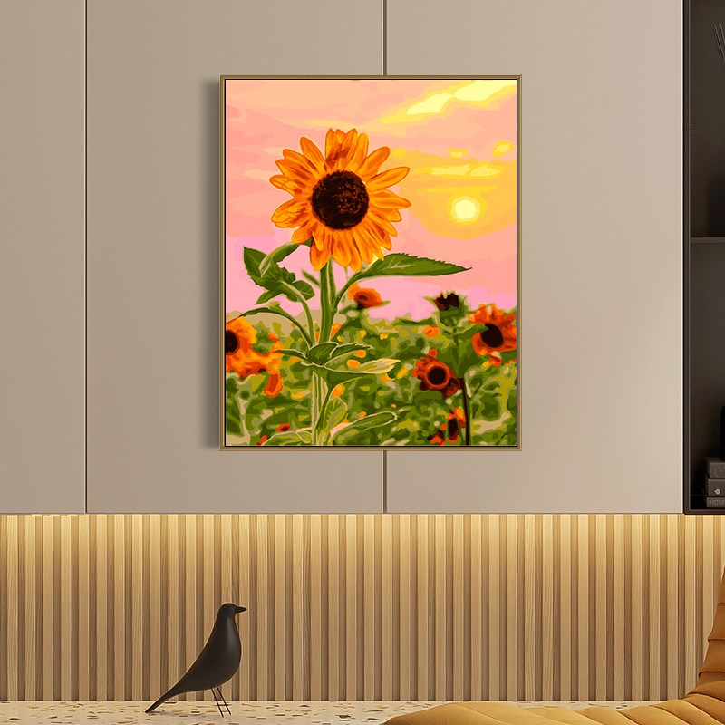 黑白画映 数字油画diy填充手工填色向日葵的夏天油彩画客厅装饰画
