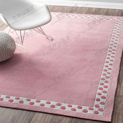 可爱美式粉色公主样板间客厅茶几沙发卧室床边书房衣帽间手工地毯