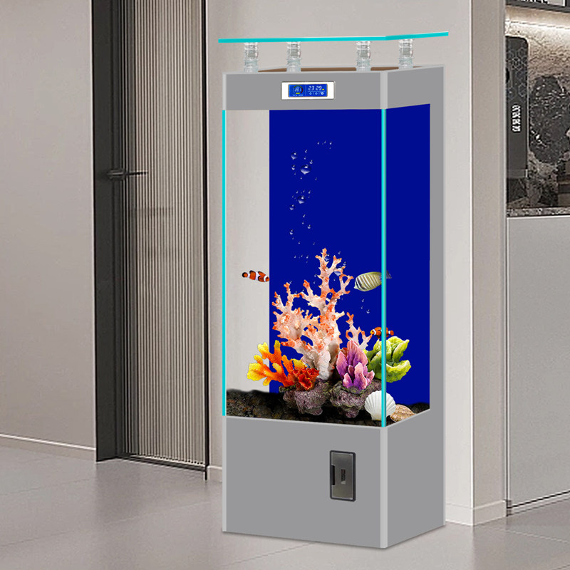 2023新款智能金晶超白玻璃鱼缸客厅家用中小型立式免换水水族箱