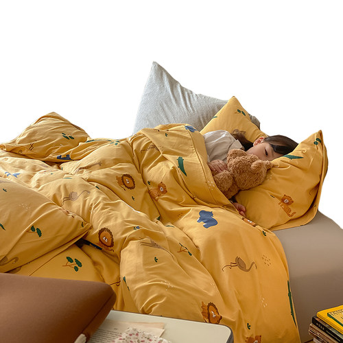 卡通A类天竺棉四件套 全棉亲肤宝宝学生针织棉被套纯棉床笠式床品