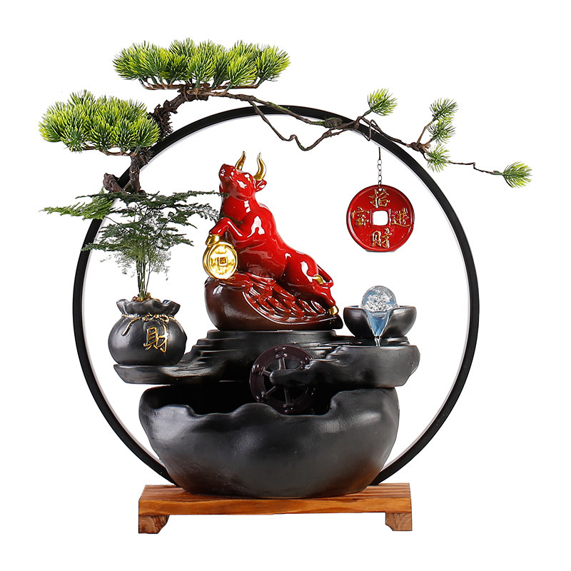 招财猫流水喷泉摆件循环流水招财生财办公室吧台桌面乔迁开业礼品