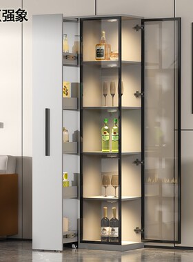 轻奢玻璃门酒柜客厅靠墙边柜角柜夹缝柜墙角展示柜家用可定制S36