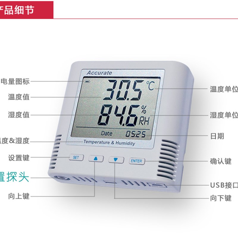 温湿度记录仪 高精度 外置 省电实验室工业专用-英斯特科技TH12R