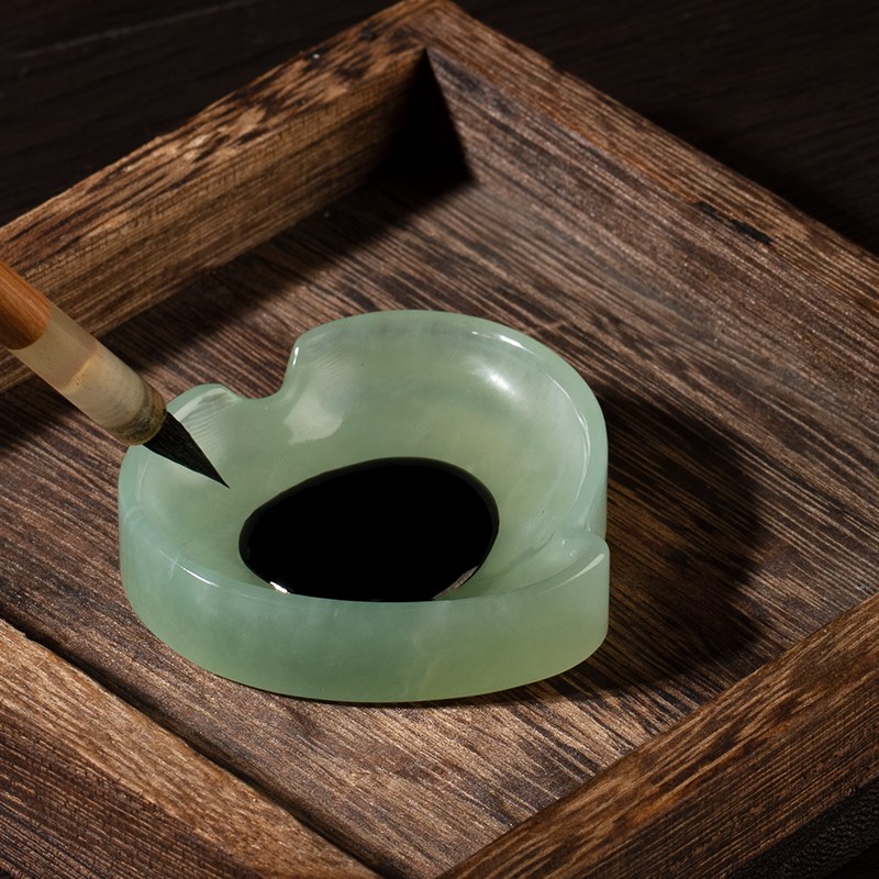 岫玉手工雕刻笔舔笔搁墨碟镇纸文房雅器精品天然玉石书法创意文创