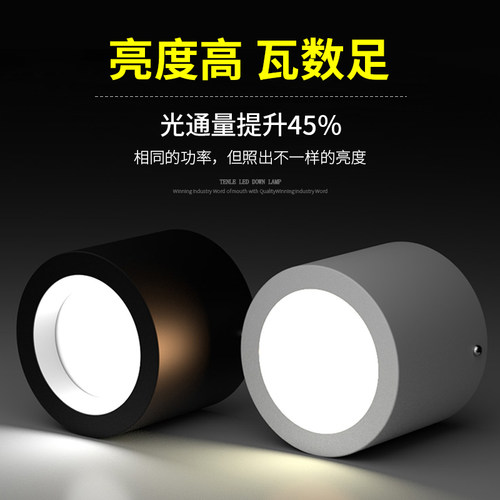明装筒灯led免开孔射灯吸顶灯天花灯18瓦过道走廊4寸商用黑色圆形