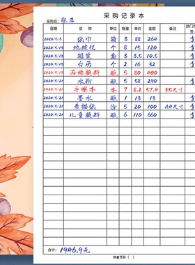 采购记录本采购员采购进货明细本公司记账本物品采购登记本个体户