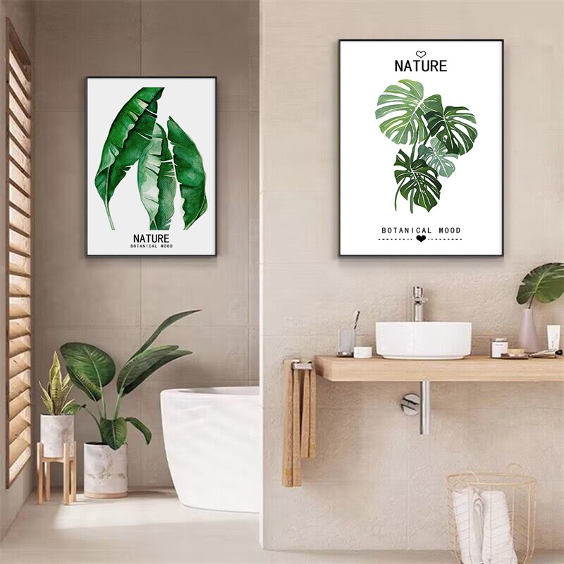 清晰绿植化妆室防水防潮装饰画 划酒店美容院浴室墙壁画 划免打孔