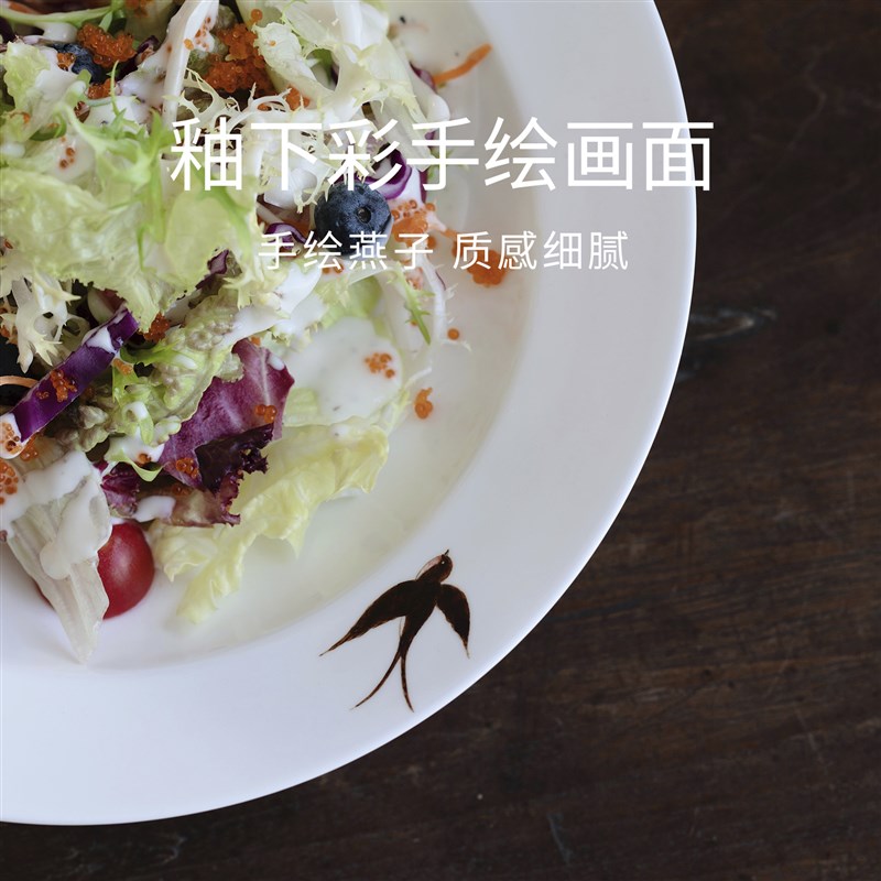 曼叙景德镇陶瓷釉下彩盘子手绘飞燕轻奢餐盘高级感家用仪式感餐具