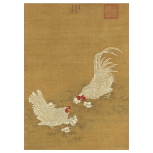 明宣宗子母鸡图 传统工笔花鸟画临摹范本 中式装饰画艺术绢布画心