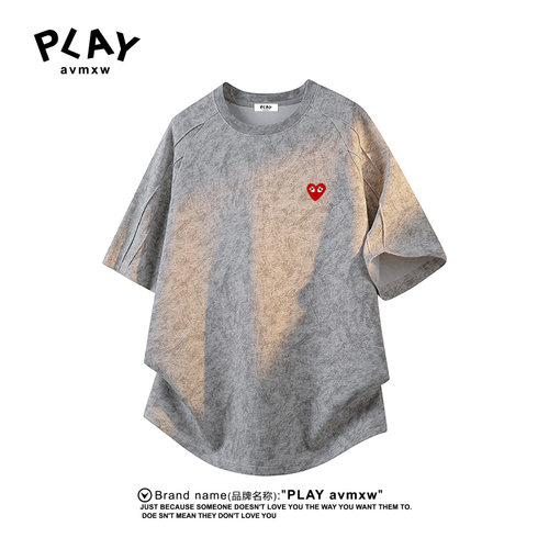 PLAYAVMXW潮牌爱心刺绣短袖T恤夏