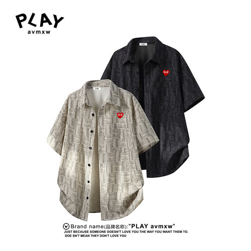 PLAYAVMXW爱心刺绣短袖潮流衬衫