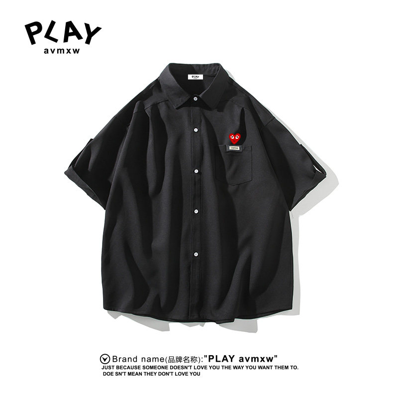PLAYAVMXW潮牌爱心刺绣短袖衬衫