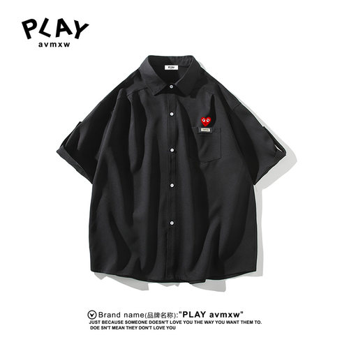PLAYAVMXW潮牌爱心刺绣短袖衬衫