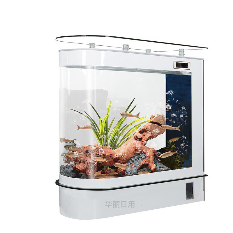 子弹头鱼缸客厅家用中型水族箱长1/1.2/1.5米生态落地屏风鱼缸