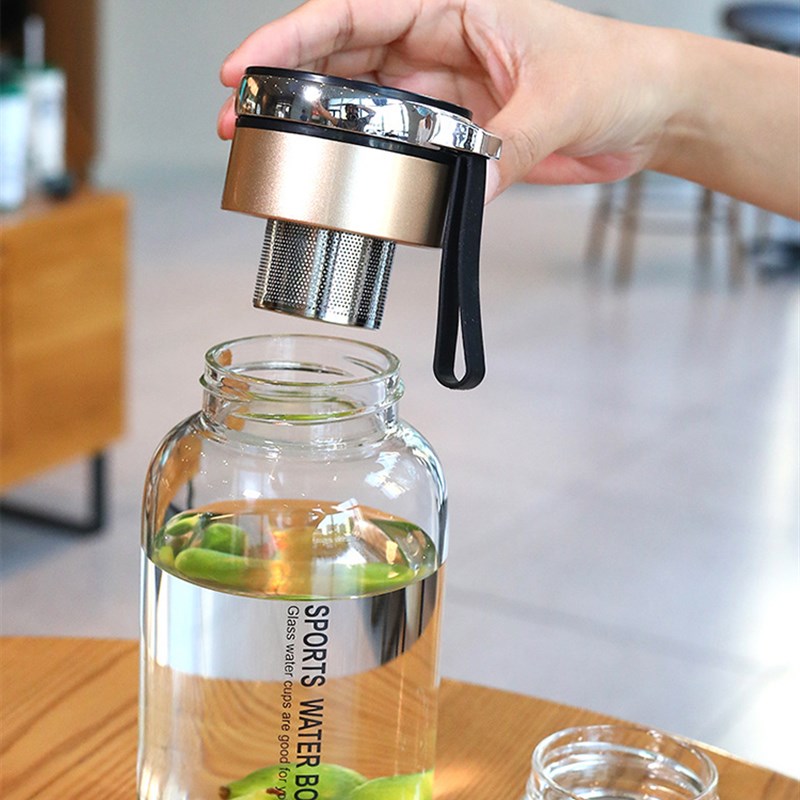 加厚耐高温玻璃水杯夏季大容量1500ml便携茶水分离泡茶杯高硼硅