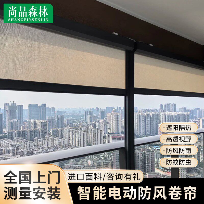 电动防风卷帘门帘卷拉式隔断遮阳挡雨帘防风室内阳台升降纱窗自动