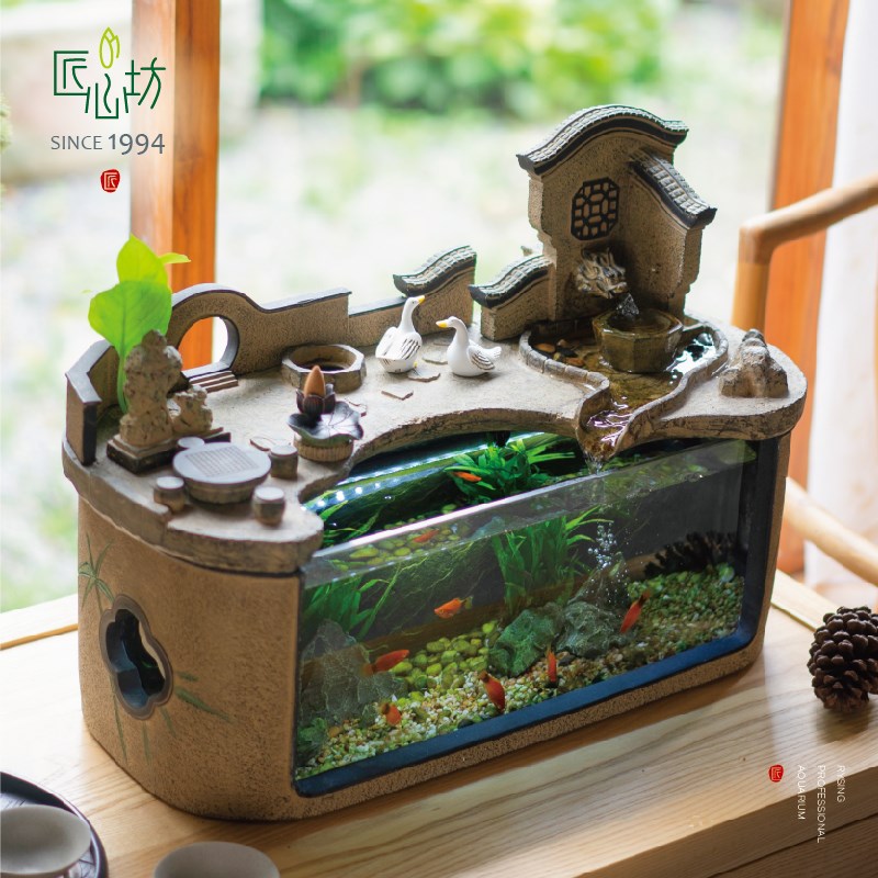 匠心坊中式流水鱼缸客厅小型景观假山喷泉电视柜创意造景装饰摆件