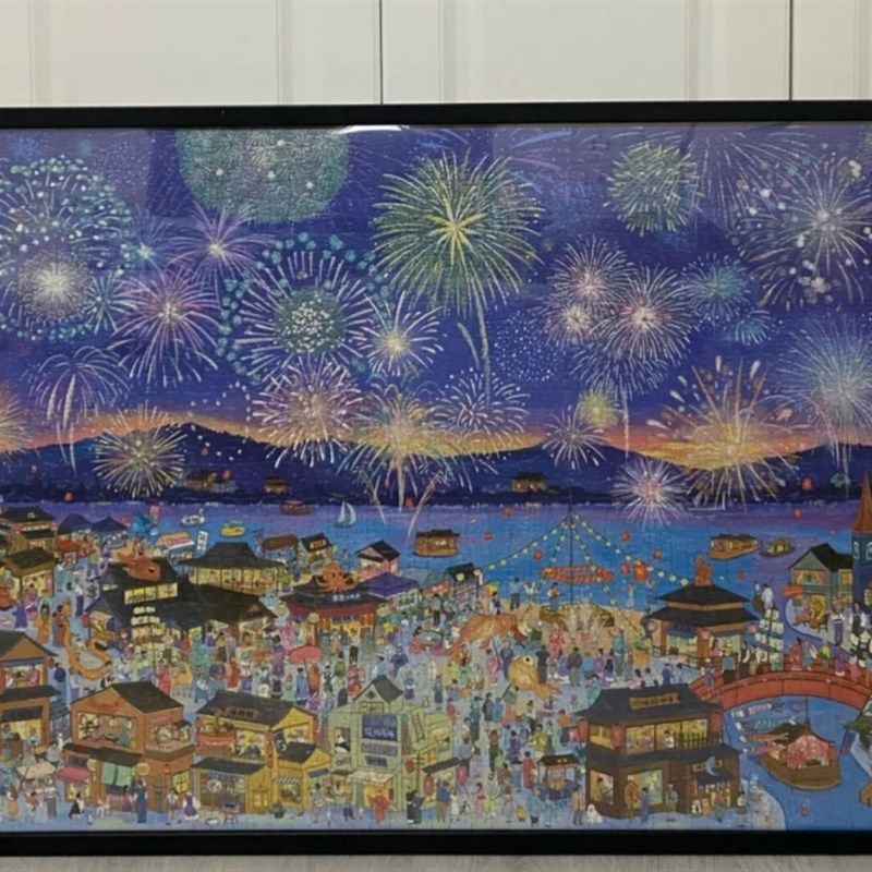 猫的天空2000片花火夜游96*68专用实木铝合金拼图画框白色卡纸