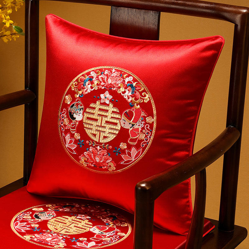 中式结婚抱枕一对红色喜庆红木沙发喜字靠垫枕婚房新婚抱枕套腰枕