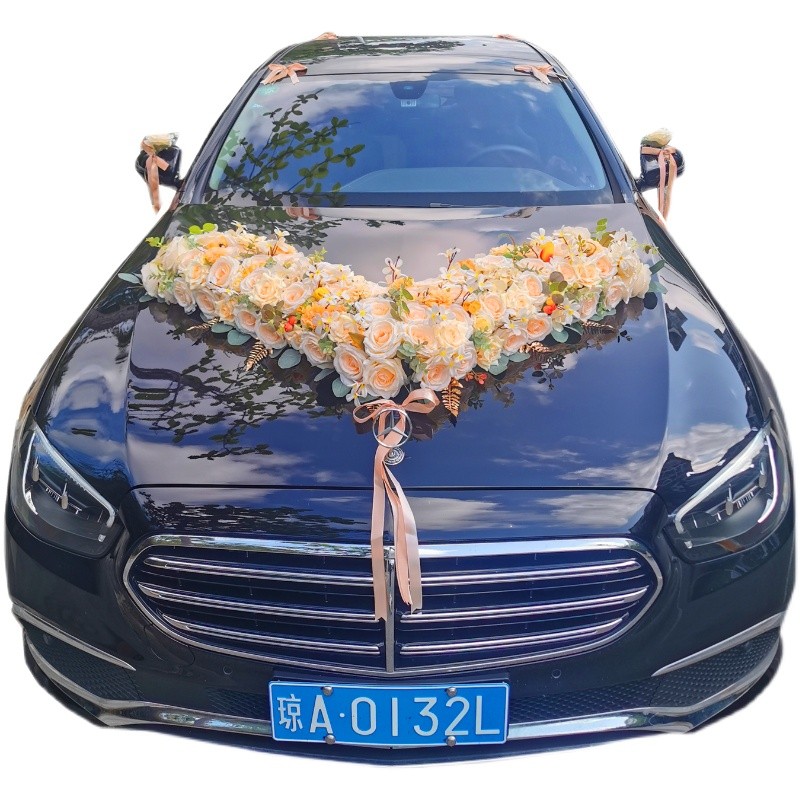 大v森系主婚车装饰车头花用品套装仿真花车 结婚拉花全套布置创意