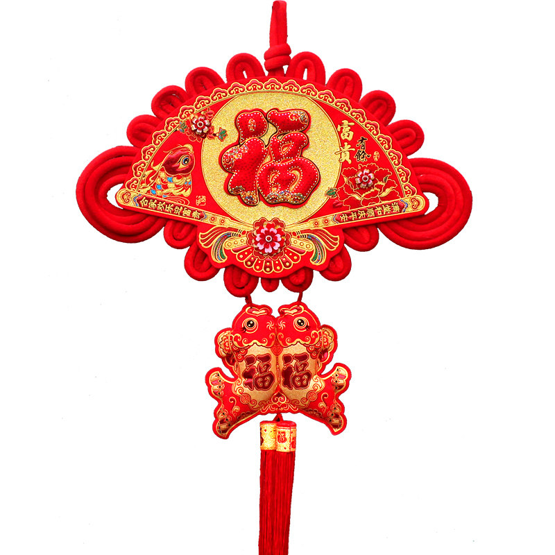 高端大气精品扇形中国结挂饰乔迁新居门对门绒布双鱼流苏挂件年货