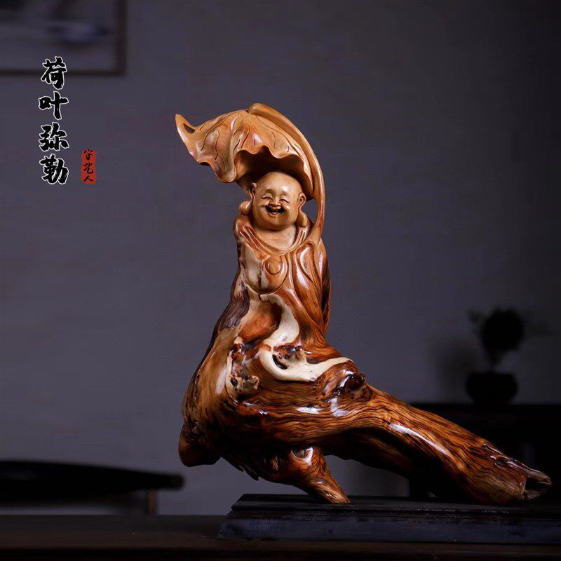 崖柏根雕木雕摆件手把件金丝楠木家居客厅实木达摩观音弥勒佛财神