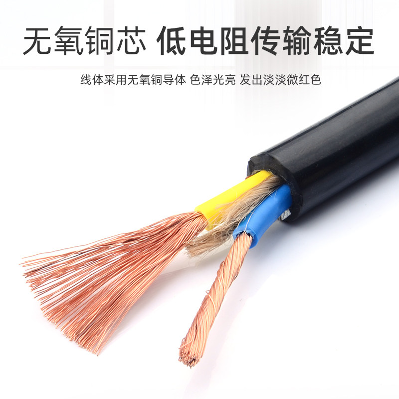 牛筋电线家用软线电缆黑色铜芯防冻国标双芯二芯纯铜电源线护套线