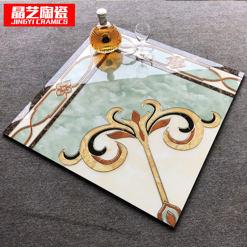 客厅拼花瓷砖800x800走廊过道欧式饭厅玄关优微晶石镀金拼花地砖