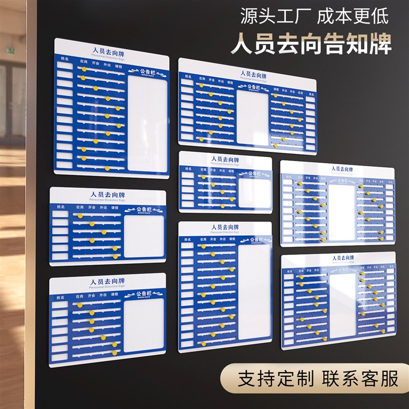 亚克力人员去向牌工位科室岗位状态滑动展示牌可擦拭手写带公告栏