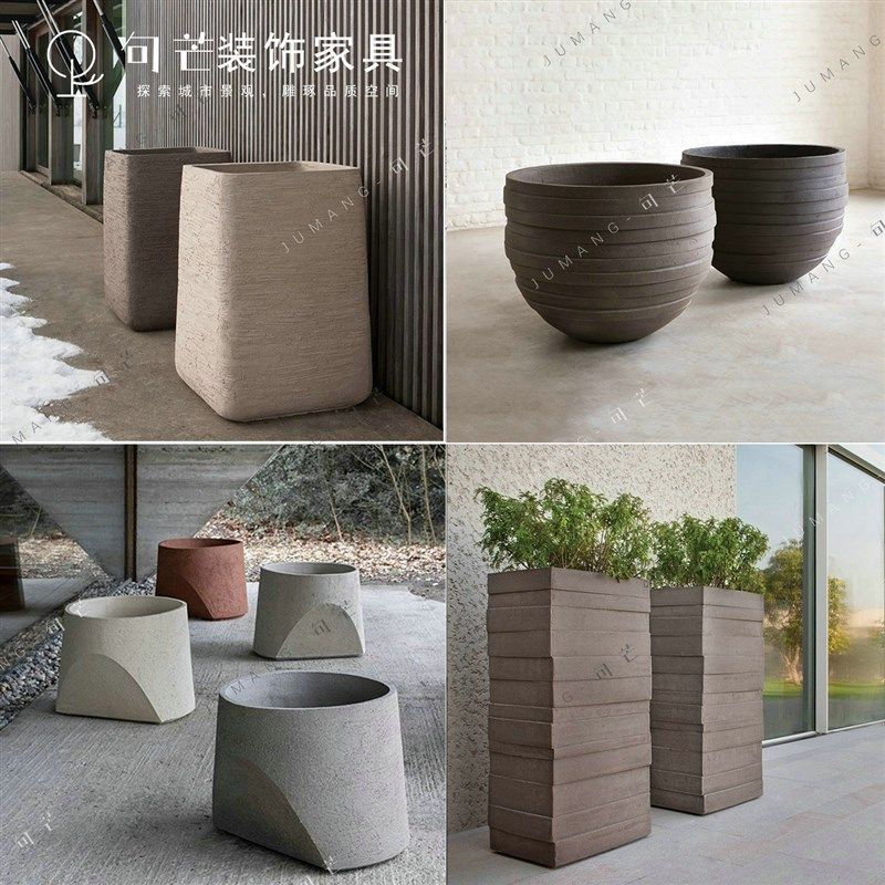 户外玻璃钢组合花盆市政园林景观艺术石头漆花器商场简约种植花箱