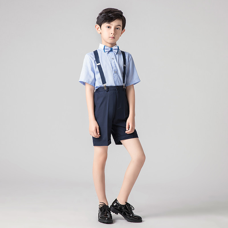 儿童礼服小花童主持人男童钢琴演出服装短袖背带裤合唱表演套装夏
