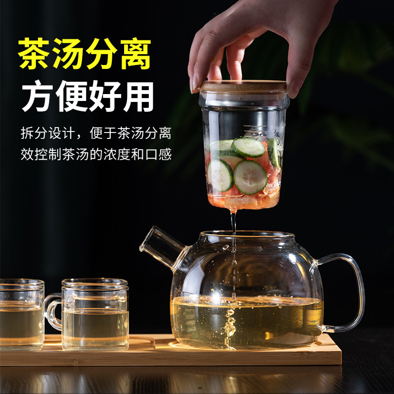 古道品茗 泡水果玻璃花茶壶茶具套装 日式透明蜡烛可加热煮花茶