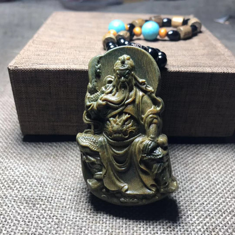 阿根廷绿檀木关公关羽二爷义薄云天木雕手把件挂件吊坠车挂盘玩件