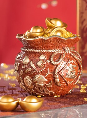 朱炳仁铜 五福聚宝袋 桌面装饰铜摆件聚宝盆开业礼品存钱罐