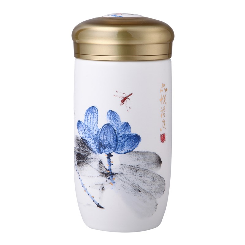 敏杨陶瓷能量杯花茶杯带盖办公室家用水杯子创意陶瓷 水杯便携