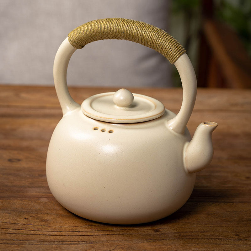 苏打釉白泥粗陶提梁壶 烧水壶泡茶煮茶器大号陶瓷茶壶明火电陶炉