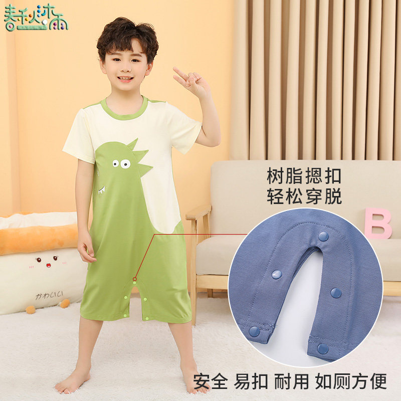 儿童连体睡衣夏季薄款宝宝中大童防踢被防着凉护肚女童男童空调服
