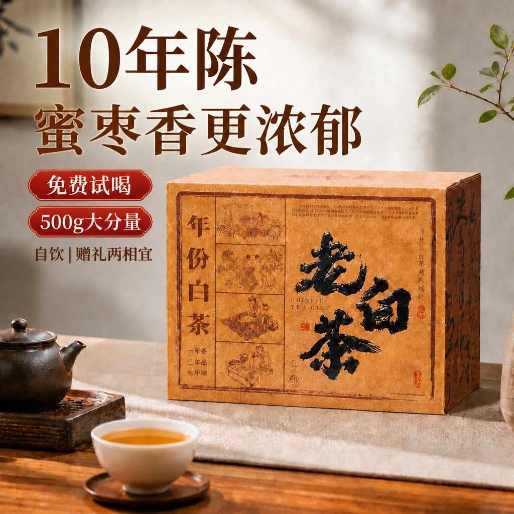 正宗福建福鼎老白茶10年陈寿眉散茶茶叶药香蜜枣香口粮好茶礼盒装