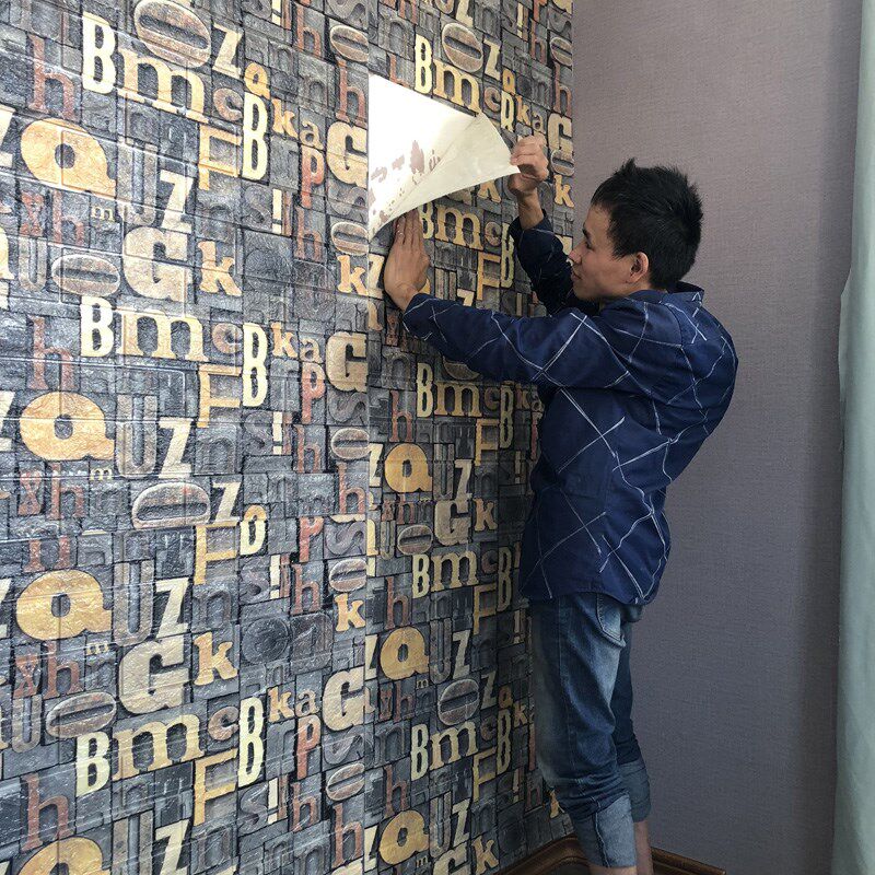 自粘防水防潮复古3d立体墙贴纸泡沫砖纹店面翻新餐厅饭店背景壁纸
