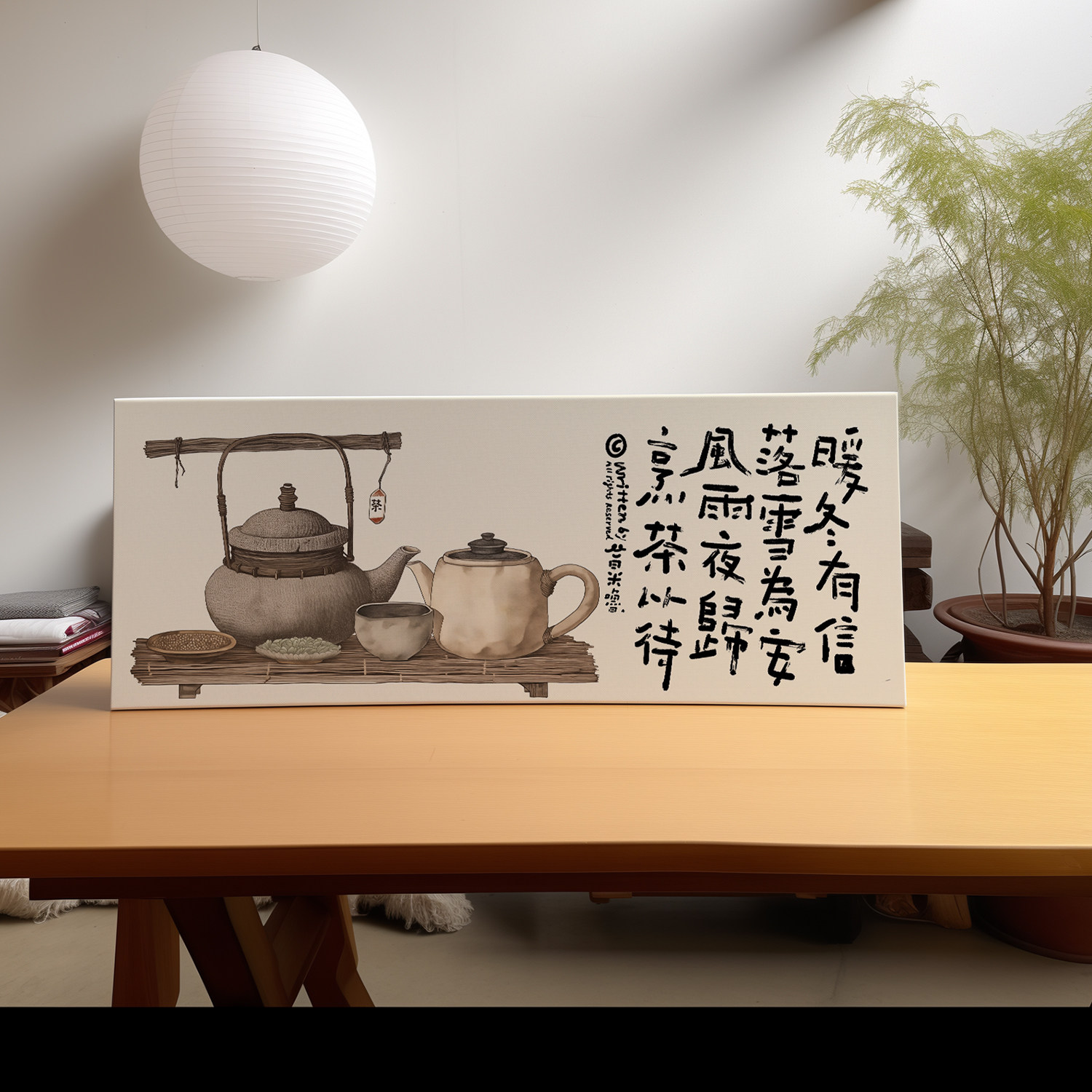 布纸有爱 闲来喝茶 新国风茶室文字装饰画横幅餐厅背景墙中式挂画