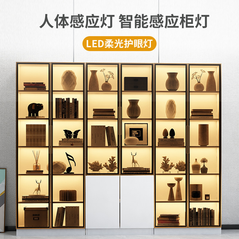 书柜防尘玻璃门展示柜轻奢灰书橱子家用可定制一墙到顶整墙书架